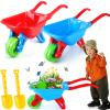 Motionchic 2 Set Kid Wheelbarrow Set, Kids Gardening Tool with Long Shovel Sets, Pretend Indoor Outdoor Activities Gifts for Boys and Girls, Lightweight Plastic Wheelbarrow(Red Blue) view 1