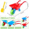 Motionchic 2 Set Kid Wheelbarrow Set, Kids Gardening Tool with Long Shovel Sets, Pretend Indoor Outdoor Activities Gifts for Boys and Girls, Lightweight Plastic Wheelbarrow(Red Blue) view 2