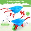 Motionchic 2 Set Kid Wheelbarrow Set, Kids Gardening Tool with Long Shovel Sets, Pretend Indoor Outdoor Activities Gifts for Boys and Girls, Lightweight Plastic Wheelbarrow(Red Blue) view 4