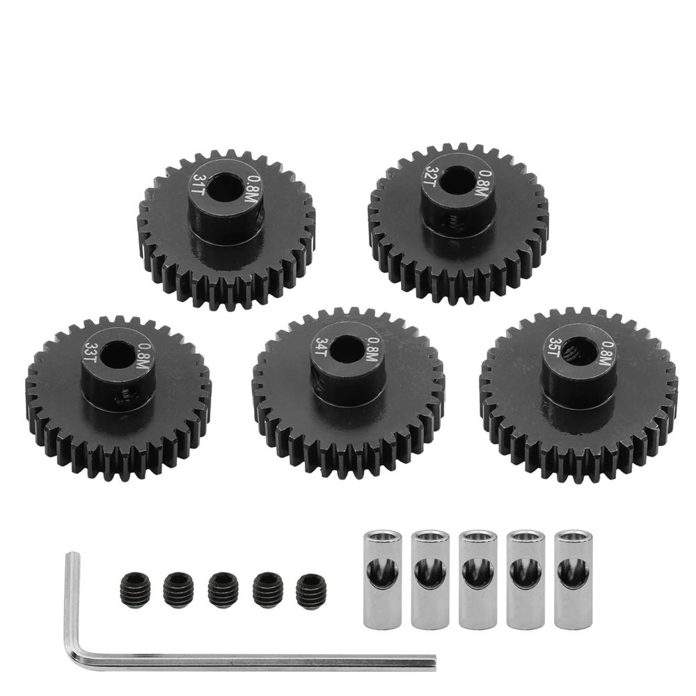 5pcs 0.8M 32P 3.175 5mm 11T 13T 15T 17T 18T 20T 24T 28T 30T 35T Hardened Steel Pinion Gear Motor Gear for 1/8 1/10 RC Model Car(31T 32T 33T 34T 35T)