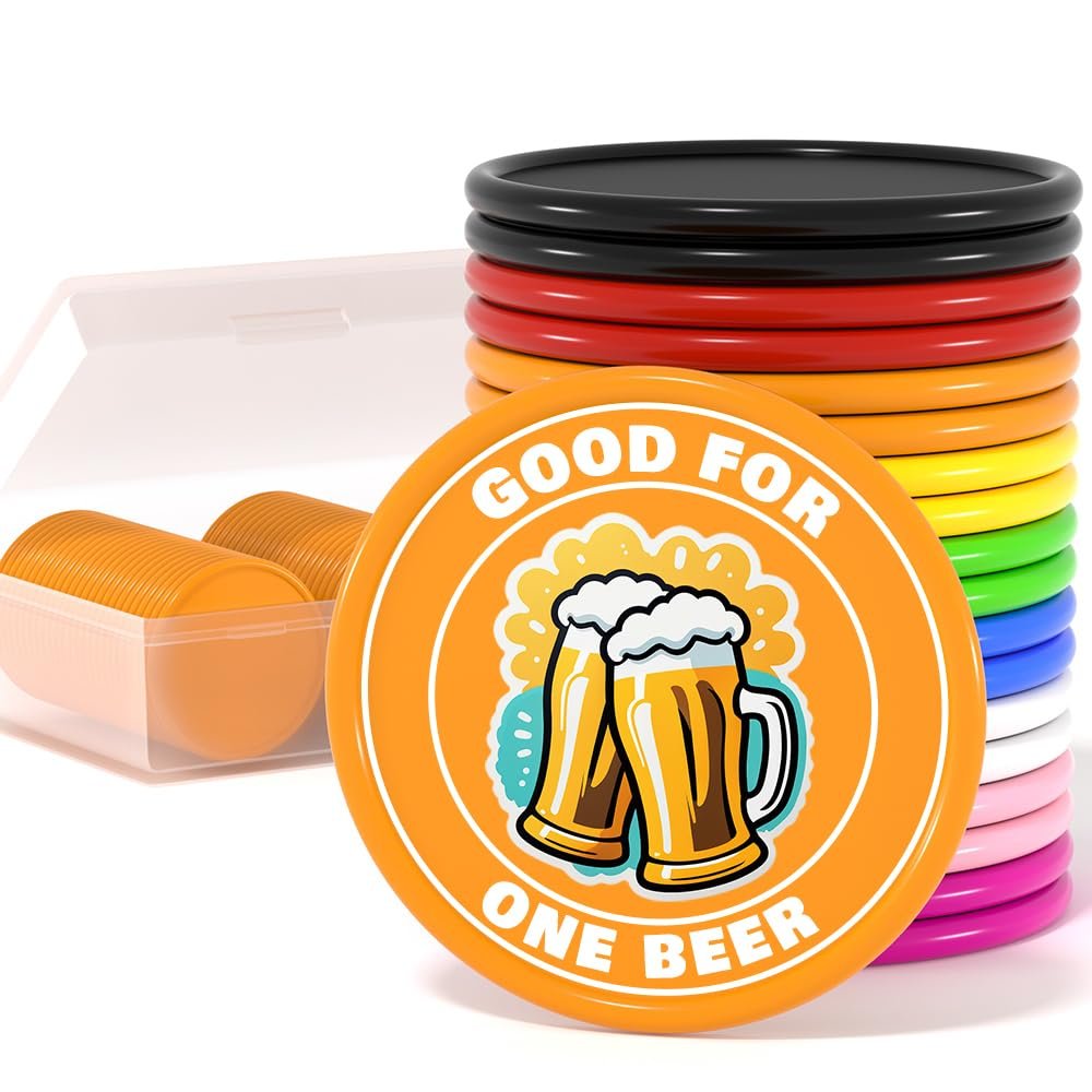 200 Custom Poker Chips, Custom Drink Tokens Personalized Own Logo, Image and Text, Double Sided Full Color Printing Custom Drink Chips for Bar, Business Cards, Company Logo and Promotions (Orange)