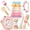 Baby Musical Instruments for Toddlers 1-3, Montessori Wooden Toys for 1 Year Old, Xylophone Maracas Percussion Set with Storage Bag, Learning Toys for Boys Girls Age 2-4, Christmas Birthday Gift, Pink view 1