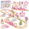 Lehoo Castle Wooden Train Set - Unicorn Train Set for Toddlers 2-4, Wooden Train Track Toddler Girl Toys, Pink Train Fantasy Toys for 3 4 5 6 7 Year Old Girl view 1