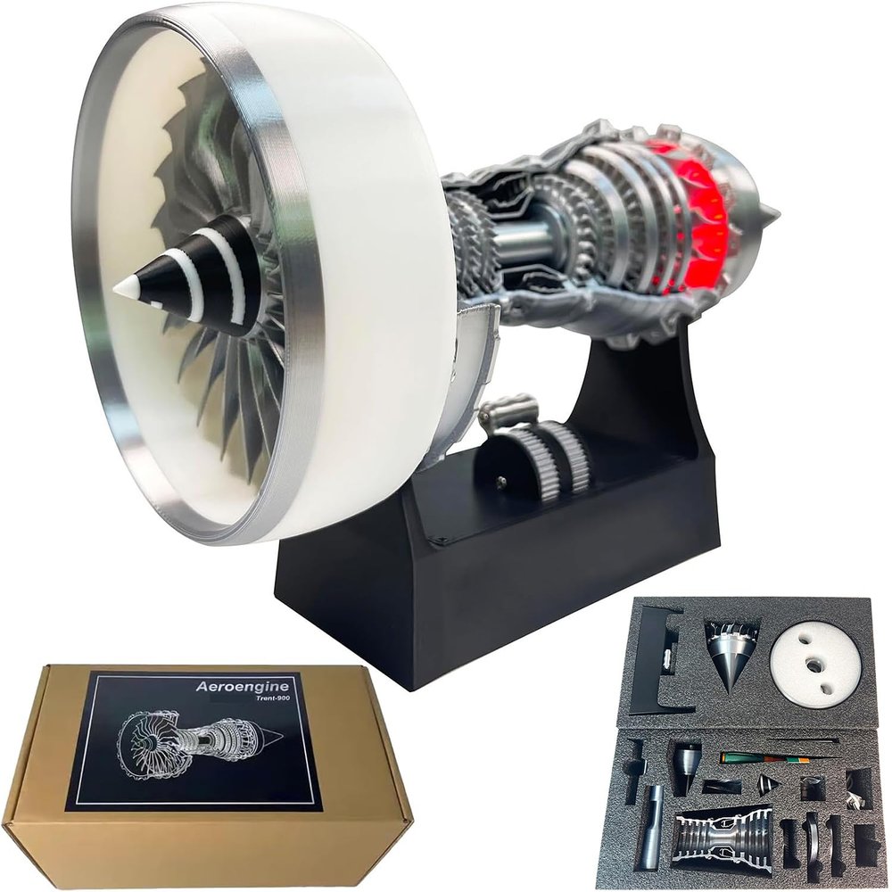 Turbofan Jet Engine Model, Aircraft Engine Model, Adult-Assembly Kit with Light & Adjustable Speed,Mechanical Science Education, Display & Collection Decor for Hobbyists (Assembly 28CM-W)