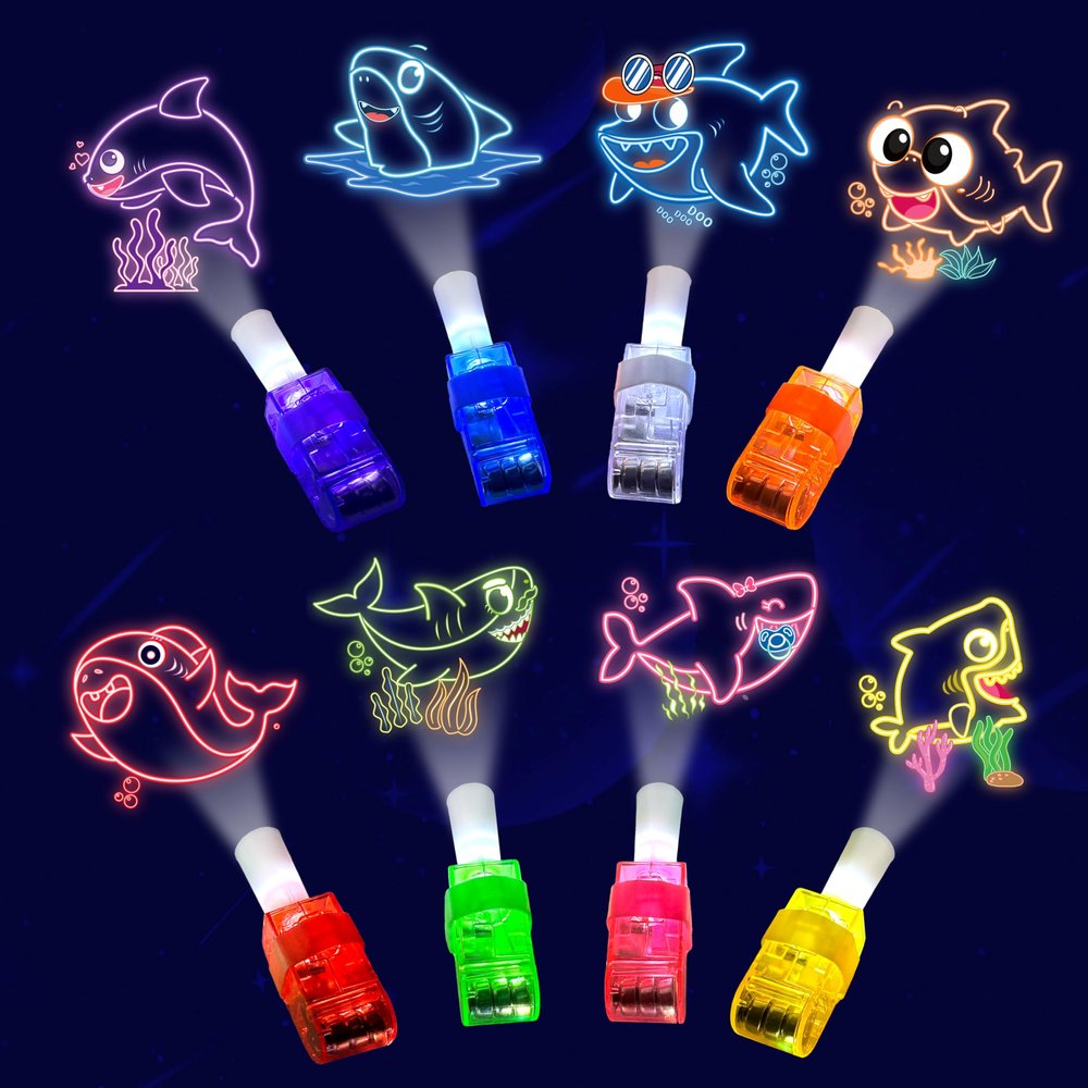 24PCS Cartoon Shark Party Favors-Fish Baby LED Finger LightsGlow-in-the-Dark Light-Up Toys Bulk for Kids,Under the Sea Birthday Party Decorations Supplies,Goodie Bags Stuffers, Classroom Prizes Gifts