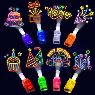 24PCS Neon Happy Birthday Party Favors LED Finger LightsGlow-in-the-Dark Light-Up Toys Bulk for Kids 4-8-12,Goodie Bags for Kids Birthday Party Decorations Supplies, Classroom Prizes, Fun Gifts