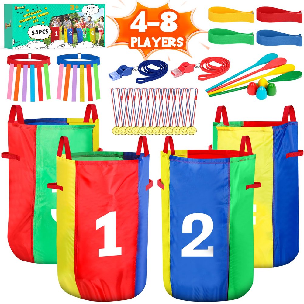 Eocolz Outdoor Carnival Games, Potato Sack Bags for Kids Adults, Egg Spoon Relay Race, 3 Legged Race Bands, Catch Tail Games, Birthday Party, Field Day Family Day Yard Lawn Easter Fall Festival Games