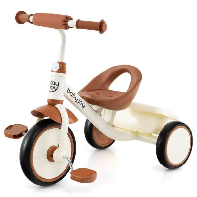 BABY JOY Toddler Tricycle, Kids Trike with Adjustable Seat and Storage Basket for Boys Girls Indoor and Outdoor Riding, Toddler Trike for Baby 3-5 Years Old (Beige)