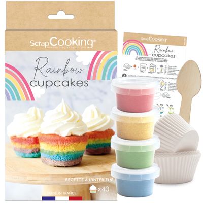 ScrapCooking - Rainbow Cupcake Kit - with Coloring Yeasts, 40 Cases, Measuring Spoon & Recipes - Rainbow - 3787