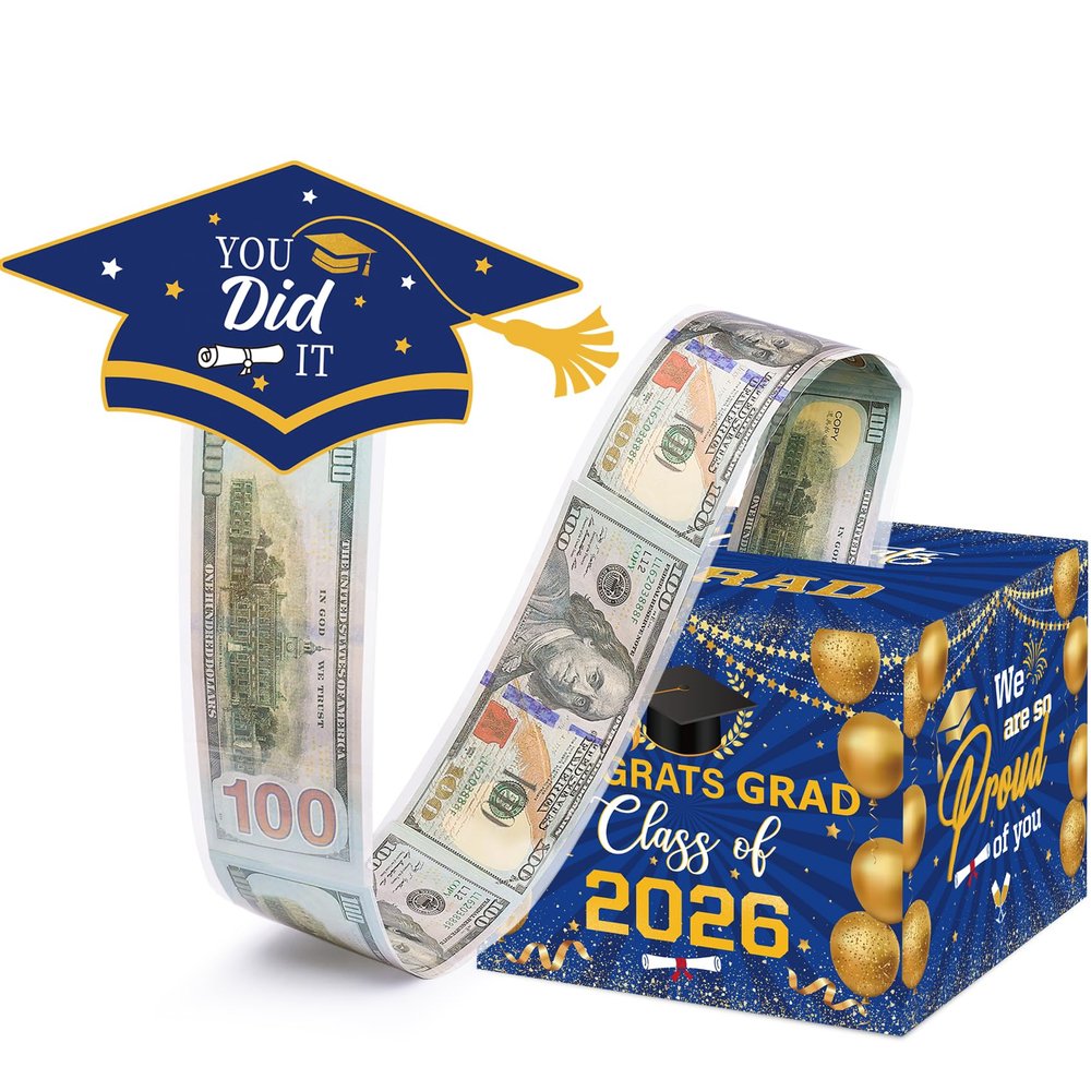 Meiidoshine Graduation Gifts, Graduation Money Box Blue, Surprise Grad Money Holder with Pull Out Card, Class of 2026 Funny Cash Gift Ideas for Boys Girls High School College