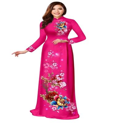 A41 3D Pink floral Ao Dai NO PANTS | Vietnamese Traditional Ao Dai For Women | Ao Dai Tet Lunar New Year (4XL)