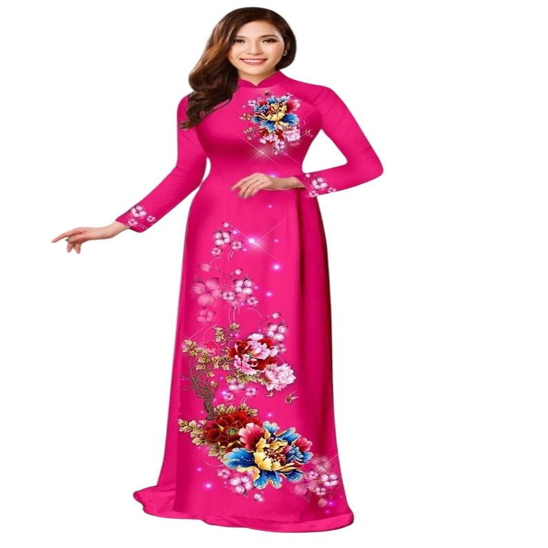 A41 3D Pink floral Ao Dai NO PANTS | Vietnamese Traditional Ao Dai For Women | Ao Dai Tet Lunar New Year (4XL)