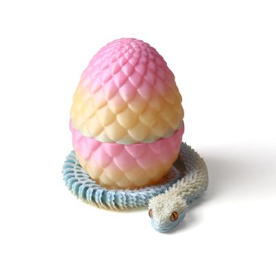3D Printed Snake with Egg Inside, Realistic 3D Snake Toy with Flexible Joints Lifelike Design Ideal for Collectors and Display Unique 3D Printed Fidget Toy Animal