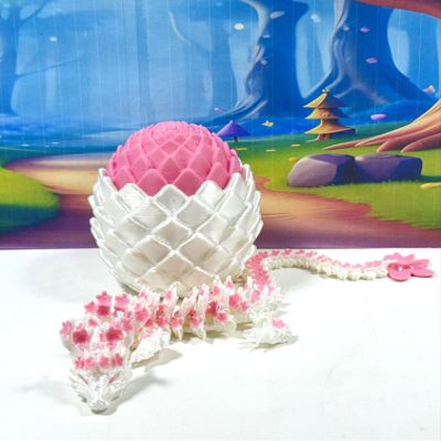 3D Printed Dragon with Dragon Egg, 12Inches Cherry Blossom Fidget Dragon Toy, Fidget ADHD Autism Toy, Executive Desk Toy D068-WPE