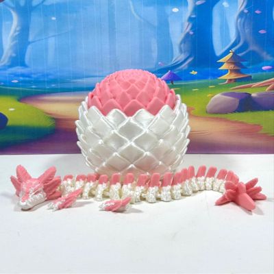 3D Printed Dragon with Dragon Egg, 8.5 Inches White and Pink Axolotl Fidget Dragon Toy, Fidget ADHD Autism Toy, Executive Desk Toy D075-WPE