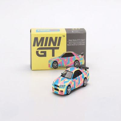 1/64 Mini GT GT-R R34 V SPEC II (Digital Camouflage Yellow) Limited Edition Diecast Car Model - MGT0447