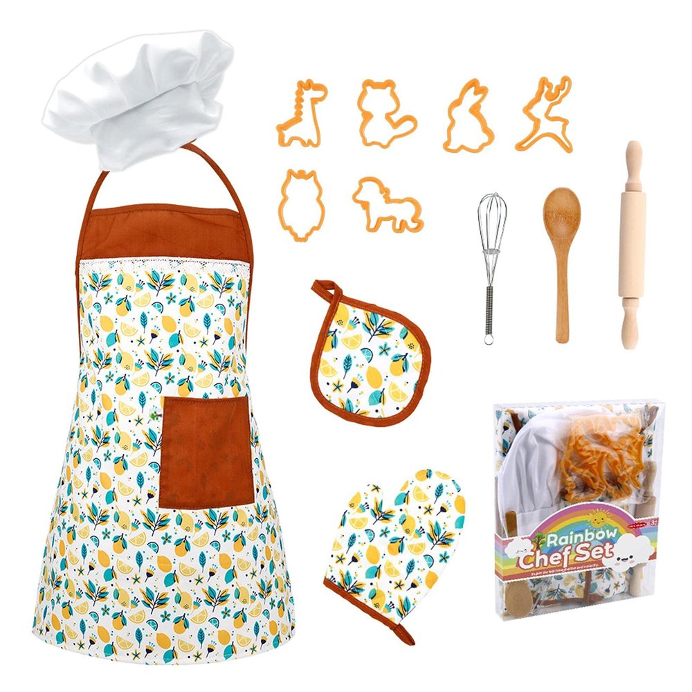 SOUQDWL Kids Chef Set for Real Cooking - Kids Cooking Set | Complete Kids Cooking and Baking Set with Chef Costume, Includes Kids Apron, Chef Hat, Mitt & Cooking Utensils(13 Piece Set)