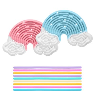 2 Pack Sensory Activity Board with 24 Random-Color Strings Fidget Toys for Kids, Sensory Toys for Kids with Autism, ADHD, Stress, Calming, Double-Sided Silicone Toys, Birthday