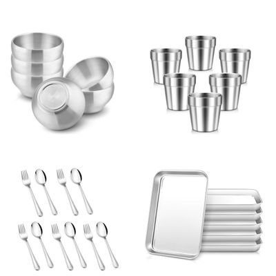 HaWare 28-Piece Kids Dinnerware Set, Stainless Steel Tableware Set Including Kids Bowls, Cups, Plates, Spoons, and Forks, Food-grade Toddler Utensils set for Self Feeding, Durable and Dishwasher Safe