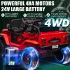24V Ride On Jeep, Kids 2 Seater Ride On Car Truck w/4WD Motor, Remote Control, 3 Speed, Bluetooth Music, Spring Suspension, LED Light, Kids Electric Car Power Wheels Gift for Boys, Girls - Deep Red view 2