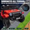 24V Ride On Jeep, Kids 2 Seater Ride On Car Truck w/4WD Motor, Remote Control, 3 Speed, Bluetooth Music, Spring Suspension, LED Light, Kids Electric Car Power Wheels Gift for Boys, Girls - Deep Red view 4