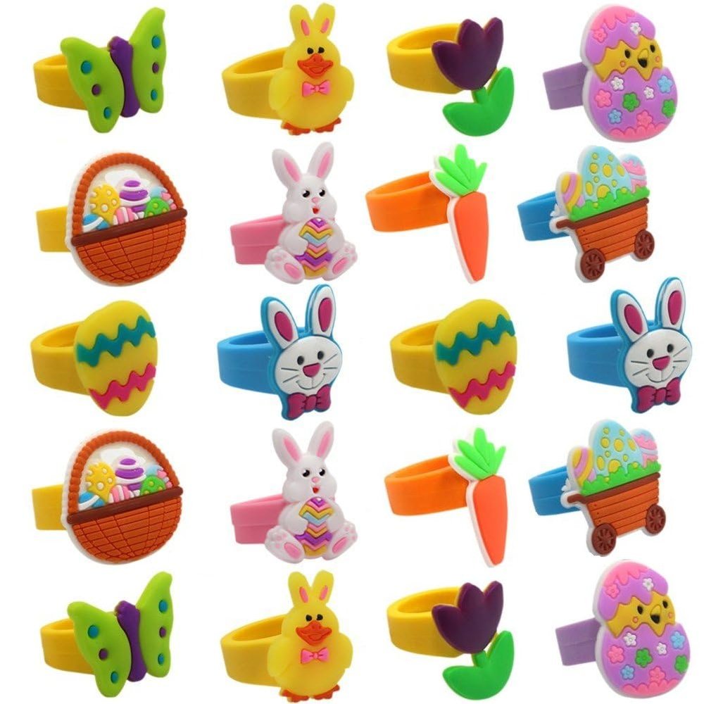 Wiywef 20pcs Rabbit Rings Toys Kids Rings Toy Easter Egg Stuffers Bunny Toys for Rabbits Girls' Jewelry Ring Jewelry for Kids Child