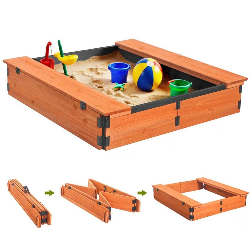 Agitree Outdoor Wooden Sandbox, Portable Sandbox, Folding Sand Table - No Assembly Required, Unbox and Use, Includes Scratch-Resistant Base Liner, Children's Outdoor Toy, Suitable for Backyard Gardens