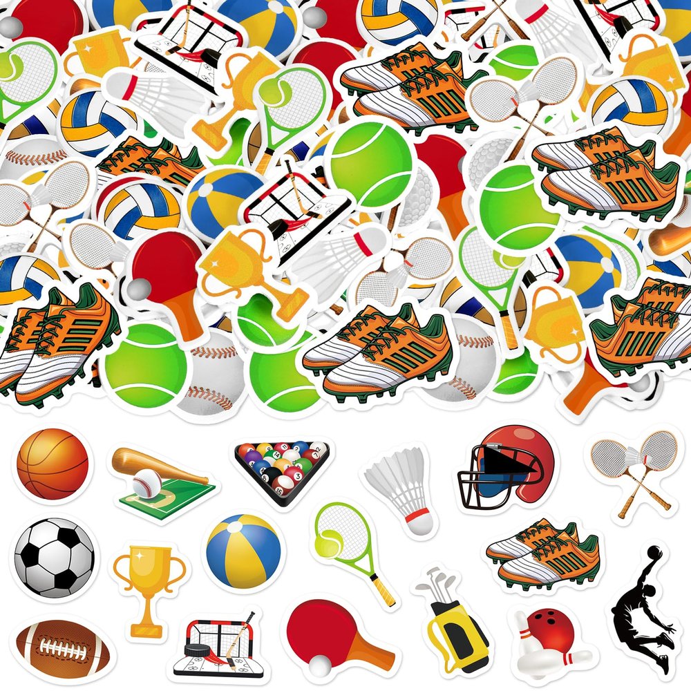 300Pcs Sports Foam Stickers, Self-Adhesive Sport Balls Stickers Basketball Football Baseball Soccer Decals Sticker Decorations for Home Office School Classroom DIY Art Craft Party Supplies