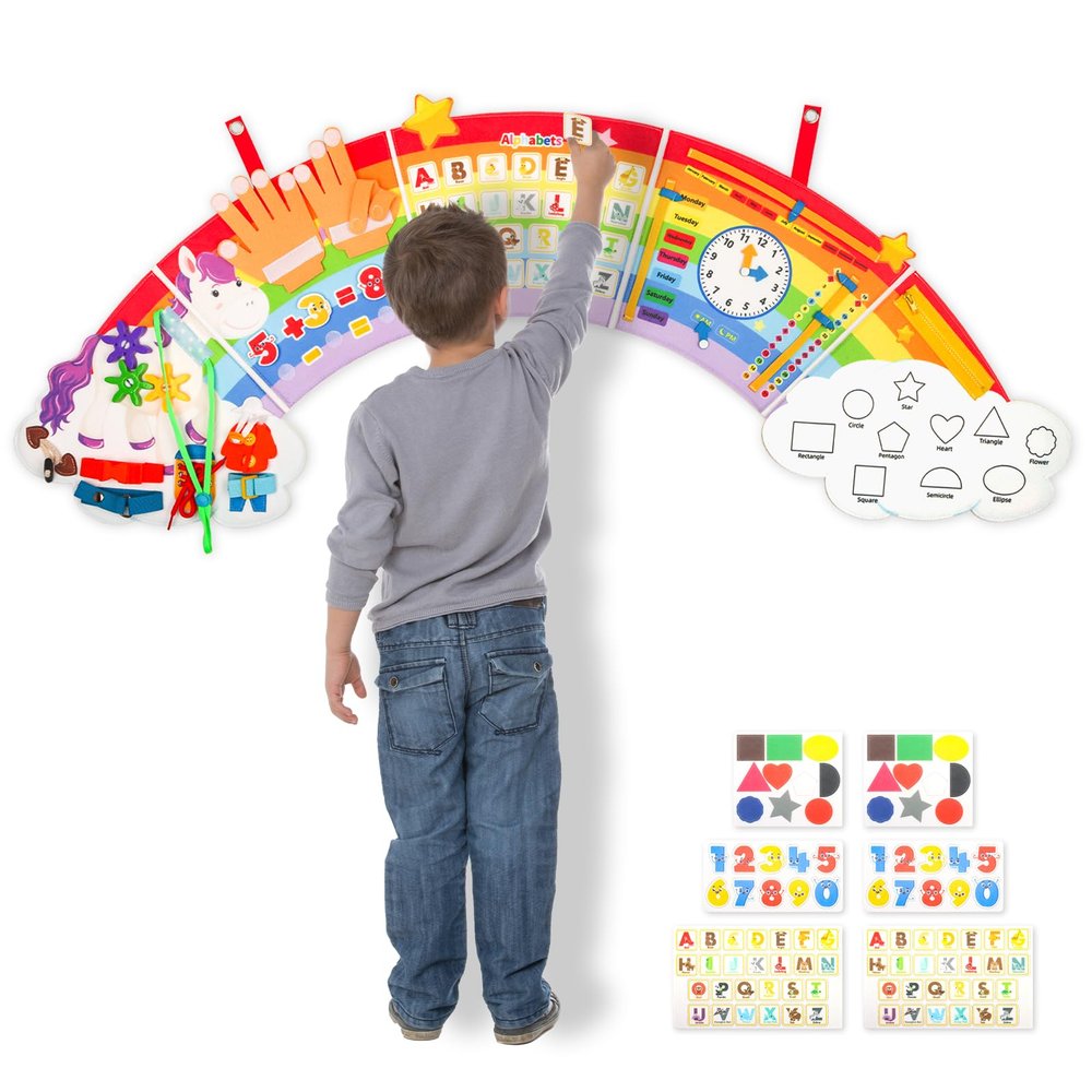 JAYOBGO Montessori Sensory Wall Busy Board - Sensory Wall Panel for Kids, Toddler Felt Activity Book Board Toys for 3-6, Activity Cube, Daycare Educational Learning Toys