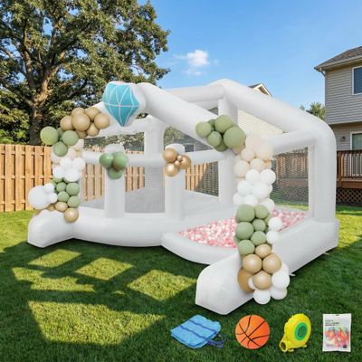 (2025 New) JOYMOR Giant Bounce House (13x10x8FT) w/Balloons for Outdoor Party, White Bounce House with Ball Pit for Kids, Including Blower, Portable Bag, 30s Set-up (Wedding)