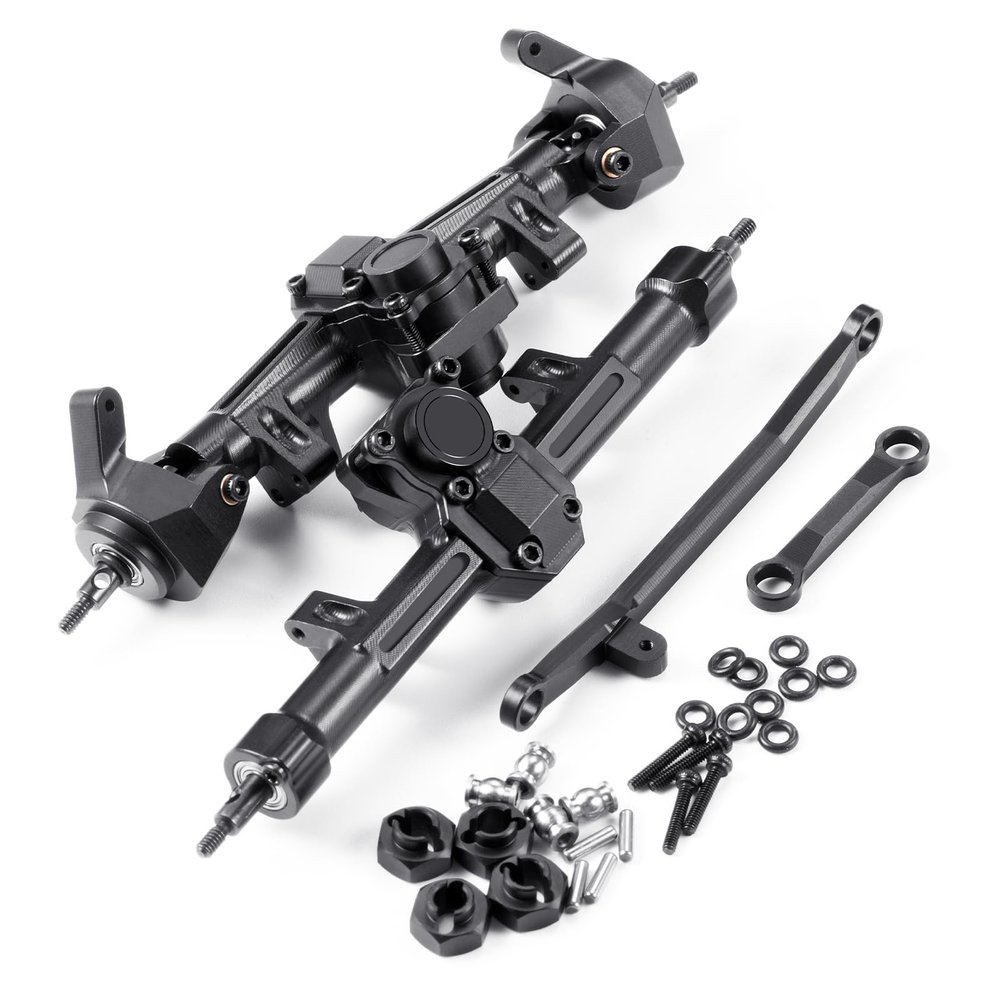 1/24th Aluminum Front Rear Axles Set with Steering Links Upgrade for AXIAL SCX24 Gladiator Deadbolt Bronco JLU C10 RC Crawler Car (Front&Rear Axles)