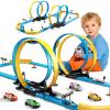 LILYBUDS Toy Car Race Track Set for Boys Kids Age 3-5 4-7, Race Tracks with 4 Crash Zones and 1:64 Scale High-Speed Slot Cars, Christmas Halloween Birthday Gifts Toys for Toddlers Boys 4-8 8-12 Years view 1
