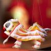 JISADER Marionette Lion Toy Traditional Chinese Hand String Puppet Dancing Lion Toy Handmade Decoration Suitable for Children Adults Party, Yellow White view 3