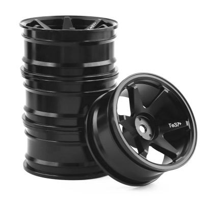 4pcs 52mm 1/10 RC On-Road Drift Racing Car Metal Wheel Rim Wheel Hubs TE37 for Tam-iya for Kyosho for HSP for HPI for Trxs for RedCat replacement part(Black)