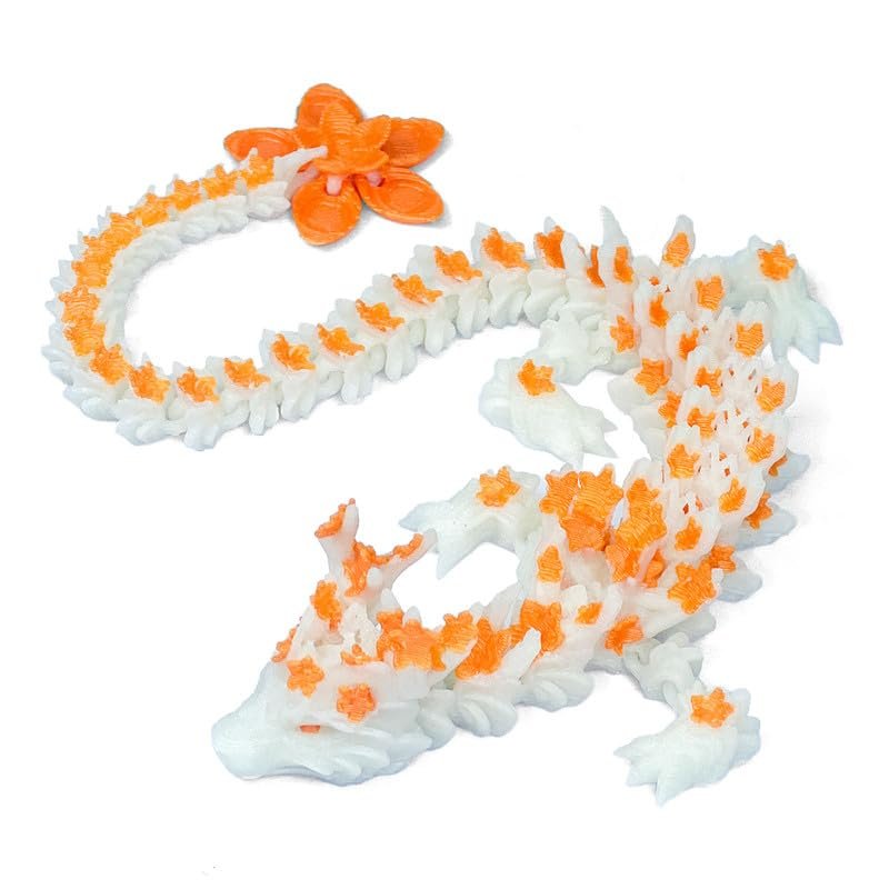 3D Printed Cherry Blossom Crystal Dragon, Articulated & Magical Movable Dragon Model - Perfect for Display, Collection, and Unique Gift, Home Office Executive Desk Decor (Noctilucent Orange, 1PCS)