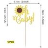 12 Pcs Sunflower Oh Baby Cake Toppers,Gold Glitter Oh Baby Sunflower Cake Toppers,for Flower Baby Shower Theme Kids Boys Girls Birthday Party Cake Decorations Supplies view 2