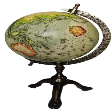 ALFAMART HT "Vintage-Style Decorative Globe with Antique Brass Stand  15 cm Diameter Rotating World Map, 30 cm Tall  Elegant Desk Ornament for Home, Office