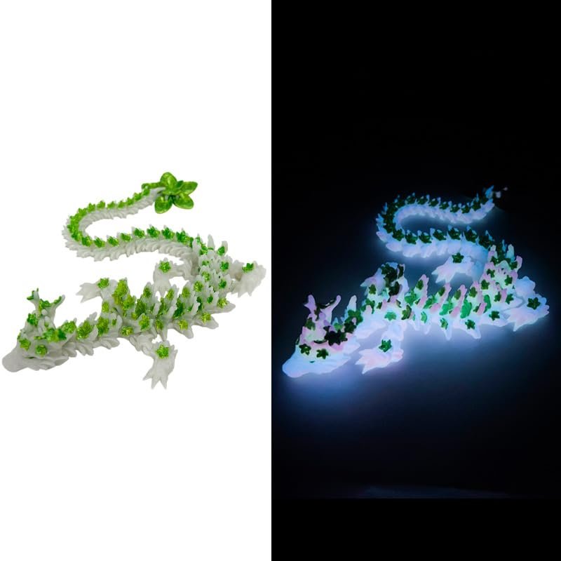 3D Printed Cherry Blossom Crystal Dragon, Articulated & Magical Movable Dragon Model - Perfect for Display, Collection, and Unique Gift, Home Office Executive Desk Decor (Noctilucent Green, 1PCS)
