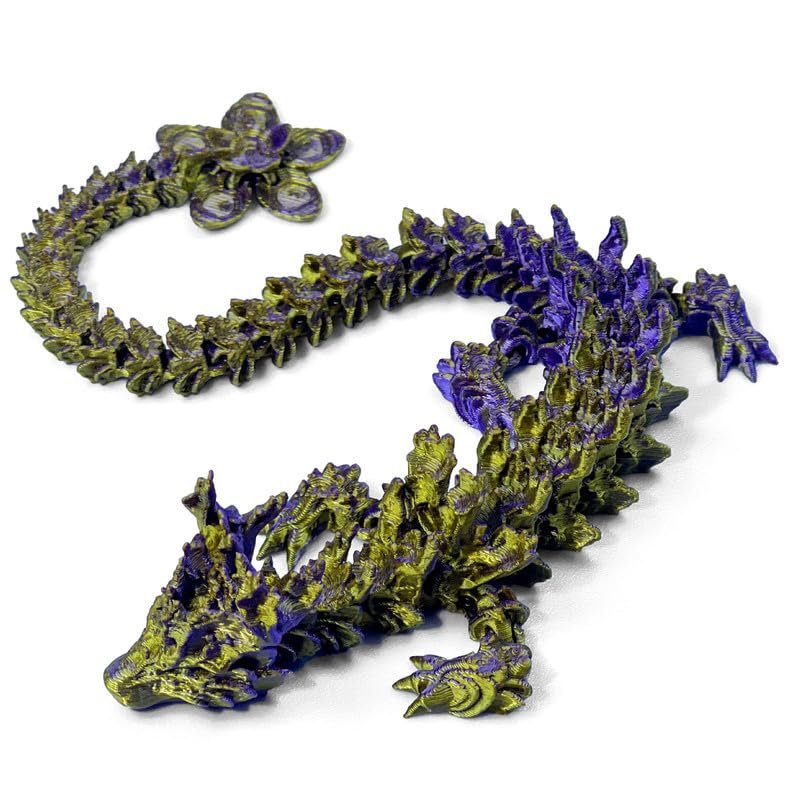 3D Printed Cherry Blossom Crystal Dragon, 11.8 Inch Articulated & Magical Movable Dragon Model - Perfect for Display, Collection, and Unique Gift, Home Office Executive Desk Decor