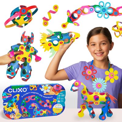 Clixo Rainbow Max 54 Piece Pack - Flexible, Durable, Imagination-Boosting Magnetic Building Toy- Modern, Modular Designs for Hours of STEM Play. A Multi-Sensory Magnet Toy, Travel Friendly. Ages 4-99