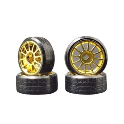 4PCs RC Drift Hub Tyre Set for MINI-D Z Q 1/28 AWD Rear-drive RWD Model Race Remote Control Mosquito Car Modification replacement part(Gold 12F)