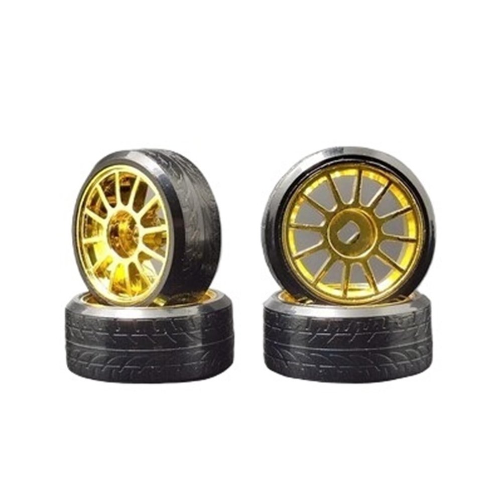 4PCs RC Drift Hub Tyre Set for MINI-D Z Q 1/28 AWD Rear-drive RWD Model Race Remote Control Mosquito Car Modification replacement part(Gold 12F)