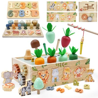 Auezona Montessori Wooden Toys for 1+ Year Old, 9 in 1 Montessori Toddler Toy with Preschool Educational Toys for 2+ Year Old, Birthday for Boys Girls