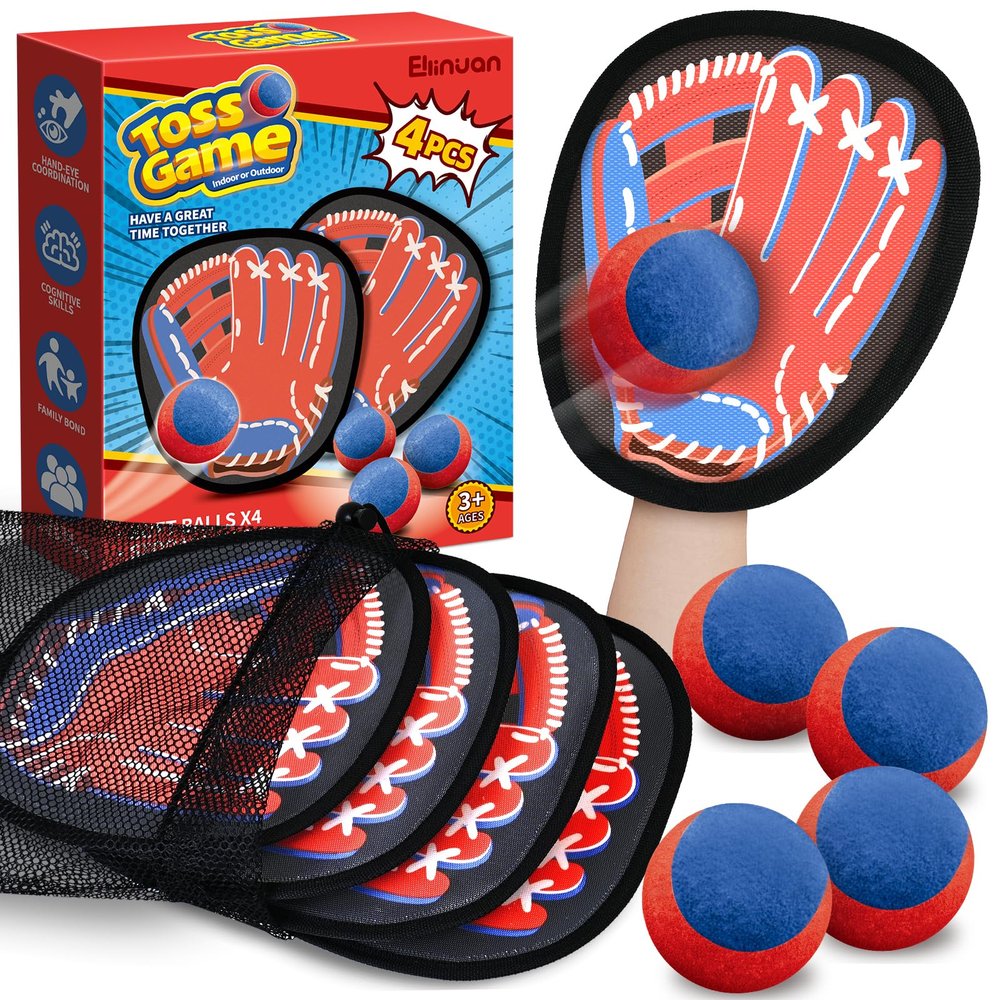 4 Packs Catch Ball Game Set, Baseball Training Glove, Outdoor Toys, Summer Beach Pool Yard Backyard Lawn Camping Sports Play Toy Games for Toddlers Kids Teens Adults Family Game, Fun Ideal Gifts