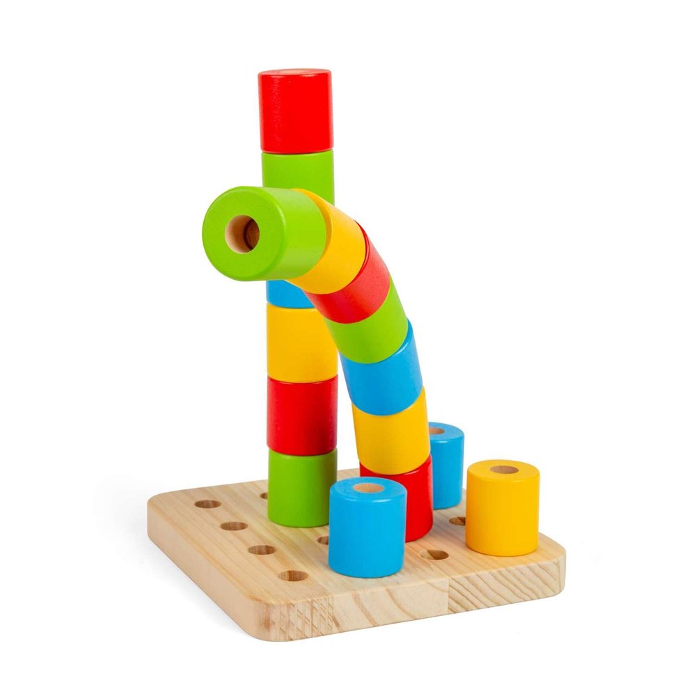 Bigjigs Toys Wobbly Pegboard - 17 Piece Wooden Stacking Toy Montessori Spring Learning Activity Eco-Friendly and Educational Gifts for Babies and Toddlers Sustainably Made from 12
