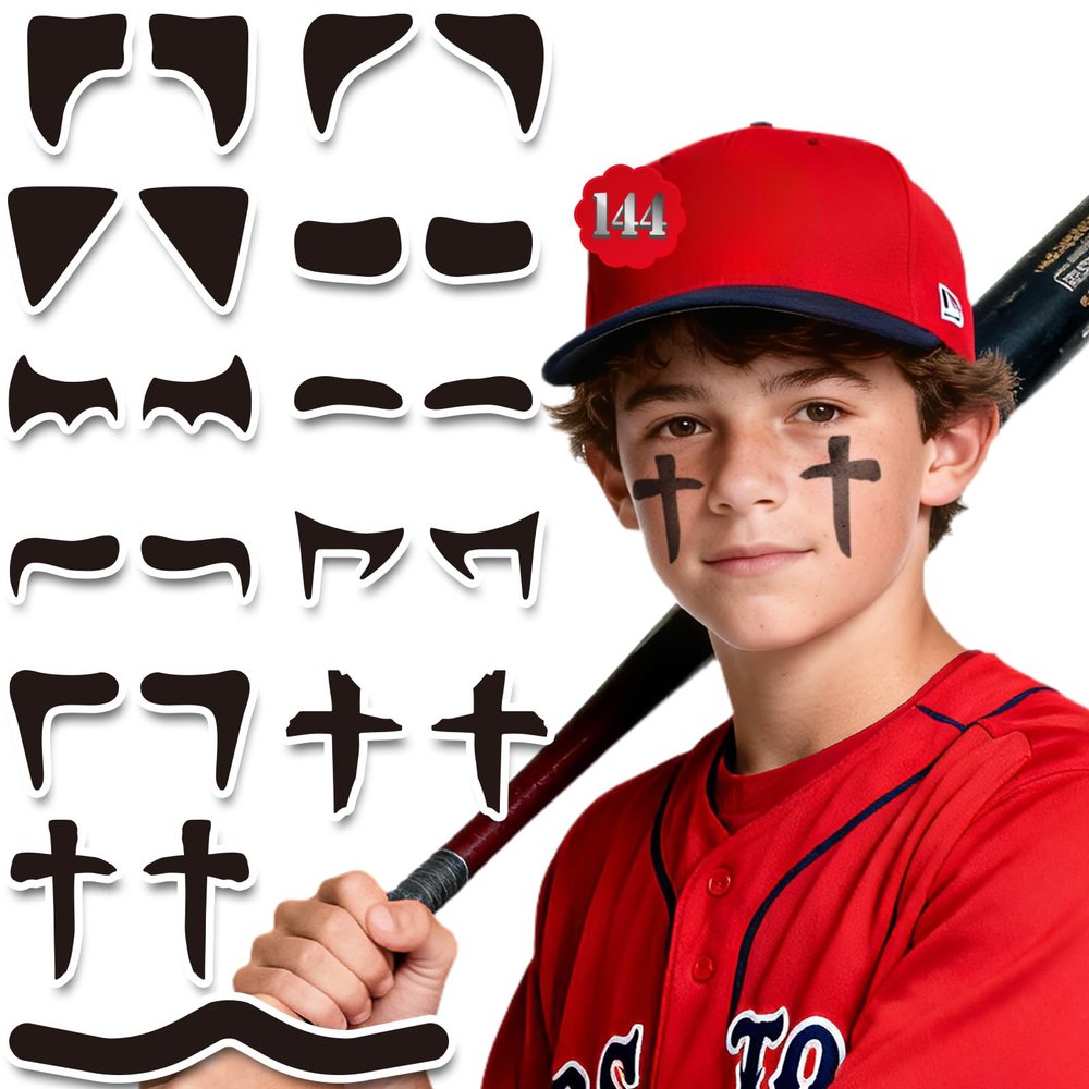 144 Pairs Eye Black Stickers, Sports Face Eyeblack Sticker for Baseball Football Softball Themed Party Birthday Party Supplies 48 Pairs (Pack of 3)