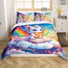 Cartoon Dragon Duvet Cover Set Toddler Size,Glitter Starry Sky Rainbow Bedding Set,Boys Girls Room Decor,Cute Western Animal Reading Book Comforter Cover,Blue White Quilt Cover,1 Pillowcase(No Filler) view 2