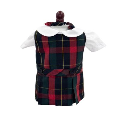 18 inch Doll Outfit-School Plaid Jumper Include Blouse and Hair Accessory/Add on Option: Sock and Shoe (Doll is not Included) (Dropped Waist Jumper Only, Plaid 66)