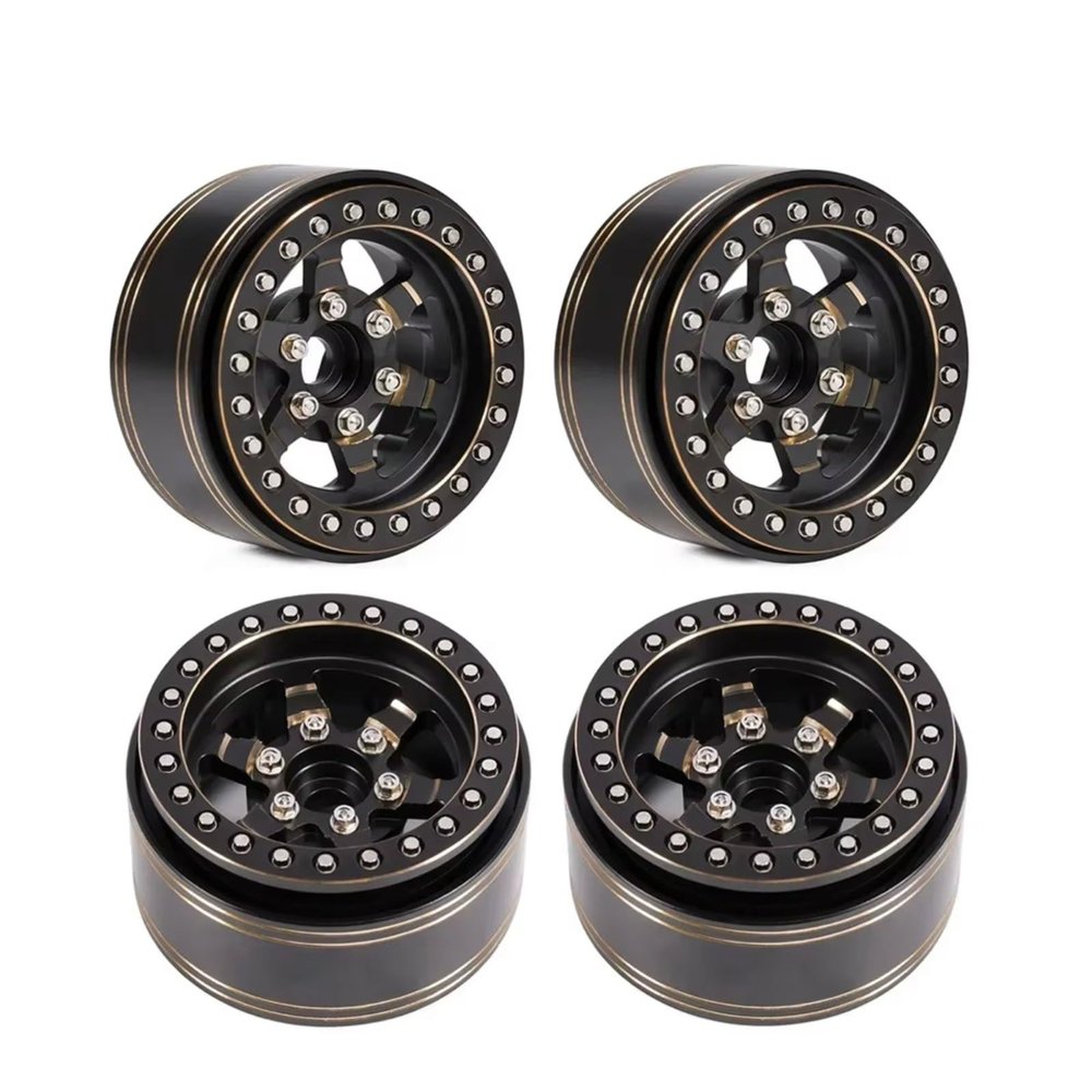 RC Upgrade Accessories for TRX4 for LCG for Chassis for SCX10 1/10 RC Car Crawler Pro VS4 Carbon Kit D90 CC01 4Pcs Brass 1.9 Inch Beadlock Wheel Rims Heavy Duty Hubs