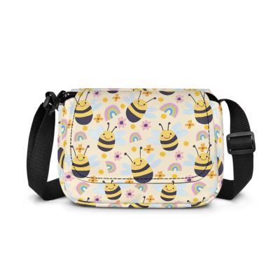 Kxyudcn Girls Sling Purse for Kids Cute Bee Flap Crossbody Bag Rainbow Print Large Capacity Zipper Closure Shoulder Bag for Children Hiking Outing Travel Birthday Gifts for Teenager Girls Flower Purse